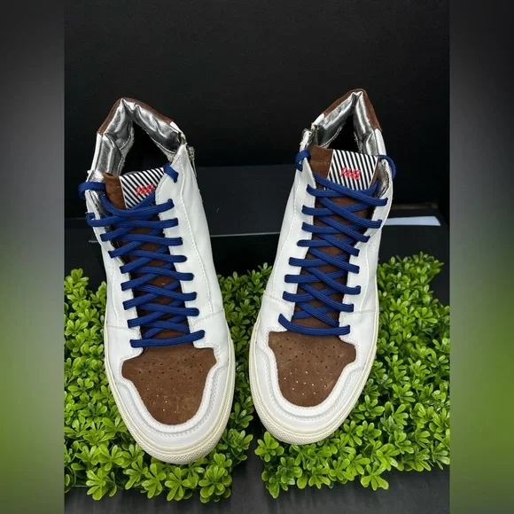 P448 Men White and Brown Suede High-Top Sneakers. Italian leather size 43 - Picture 8 of 13
